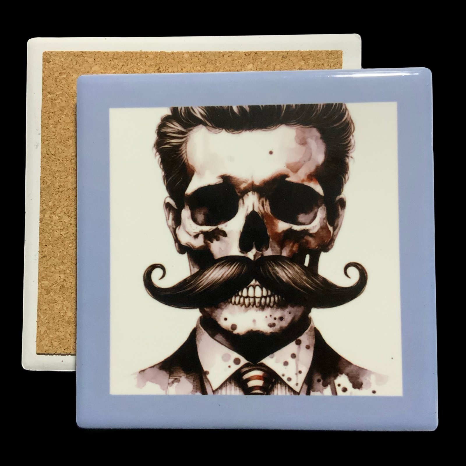 Posavasos Calavera mod 1 1 Posavasos de Cerámica con imagen de calavera con bigote - colección smaap