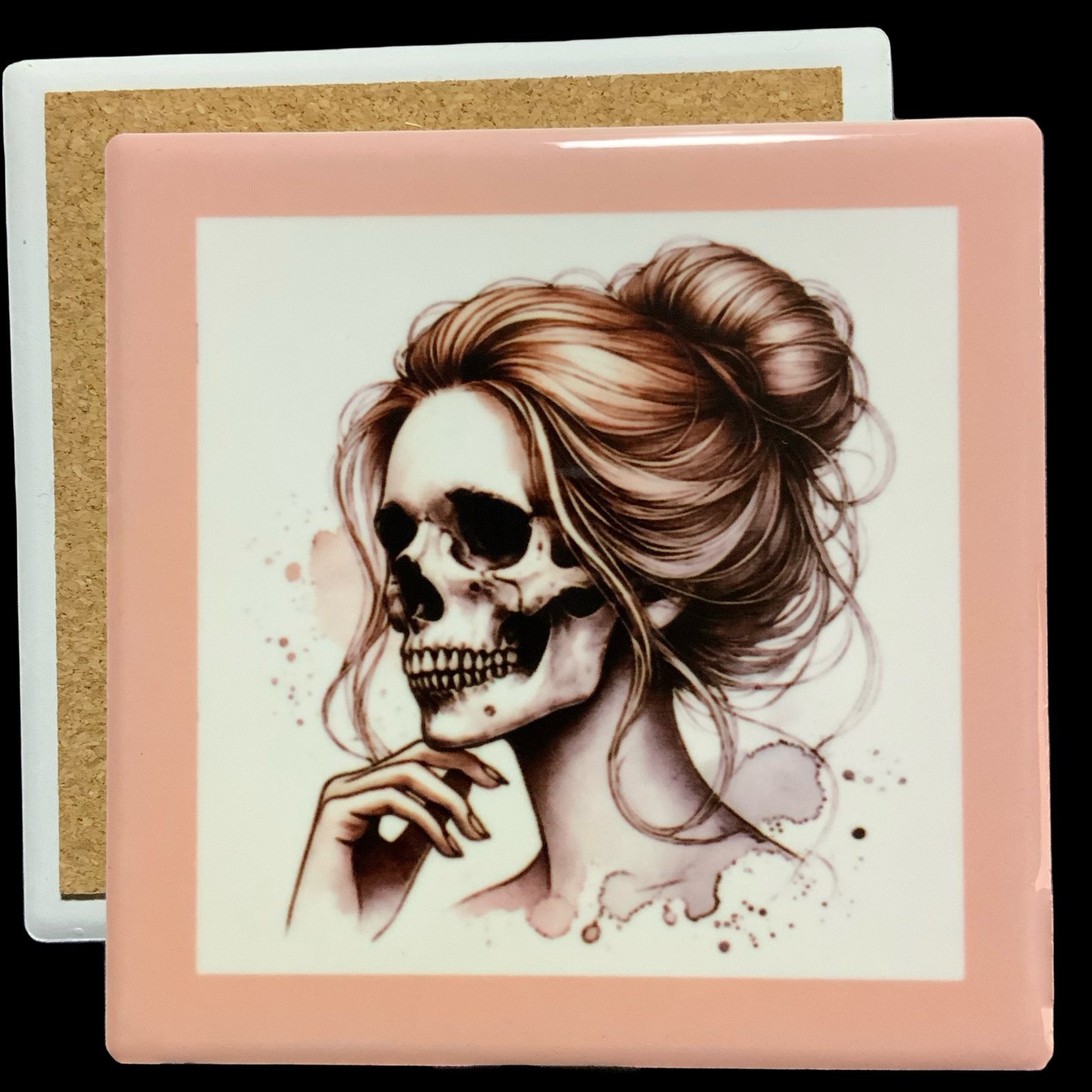 Posavasos calavera mod 13 1 Posavasos de Cerámica con calavera mujer con moño de lado - coleccion - smaap