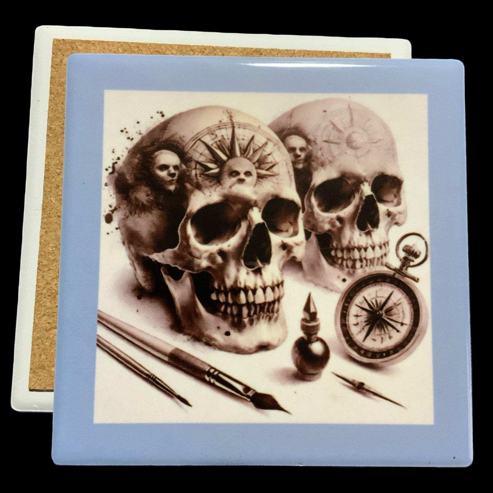Posavasos calavera mod 23 1 Posavasos de Cerámica dos Calaveras enmarcadas en azul - smaap