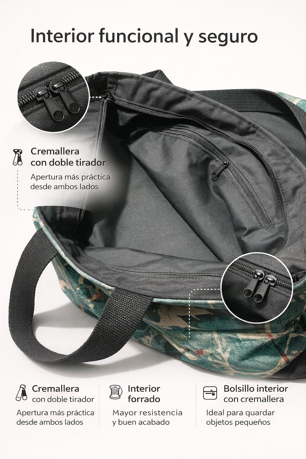 Bolso Audrey 2 foto descriptiva de todos los detalles del interior del bolso, smaap