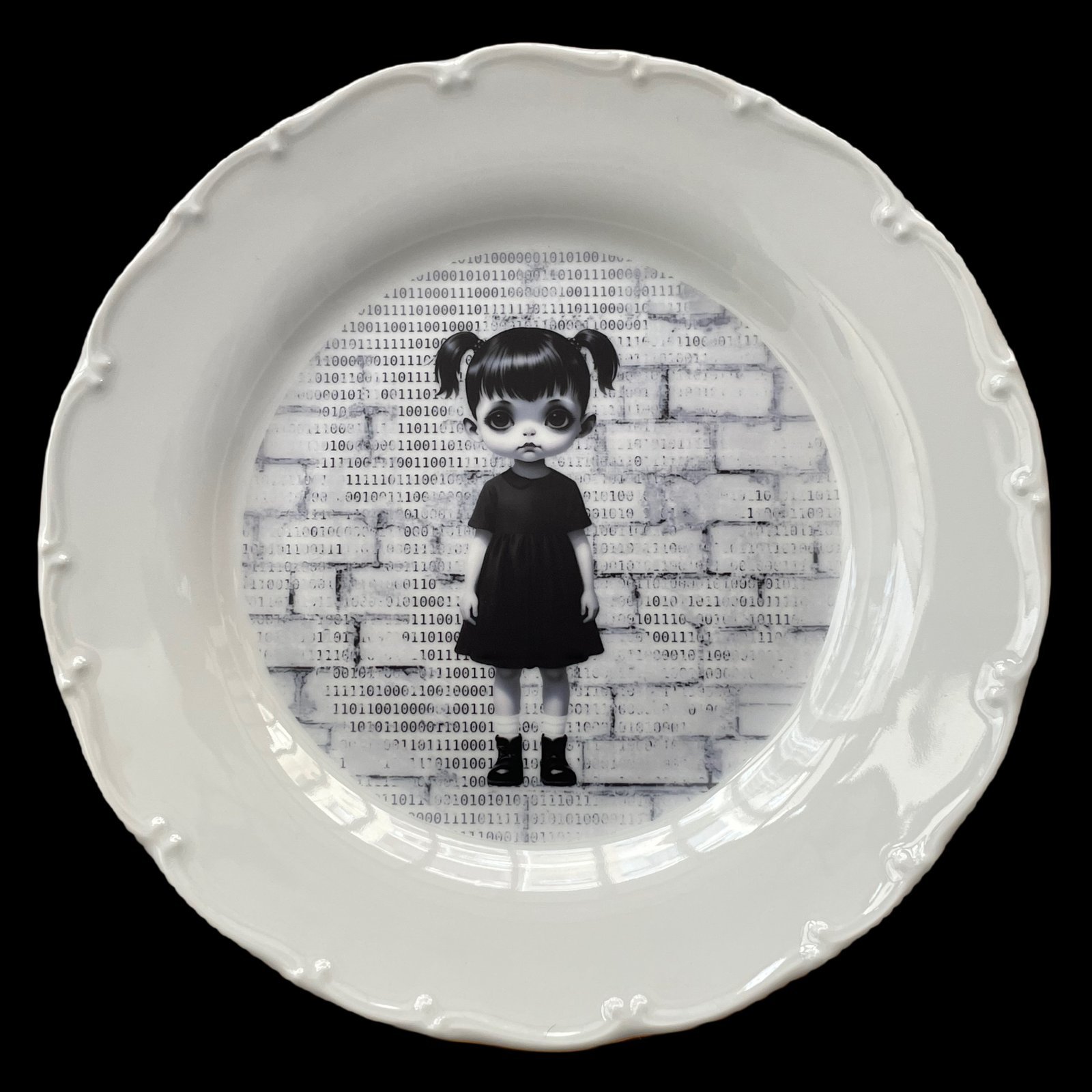 Plato decorativo Cloe 1 plato vintage de porcelana fina con delicado filo dorado, modificado con ilustración/collage de cloe - decoracion - smaap