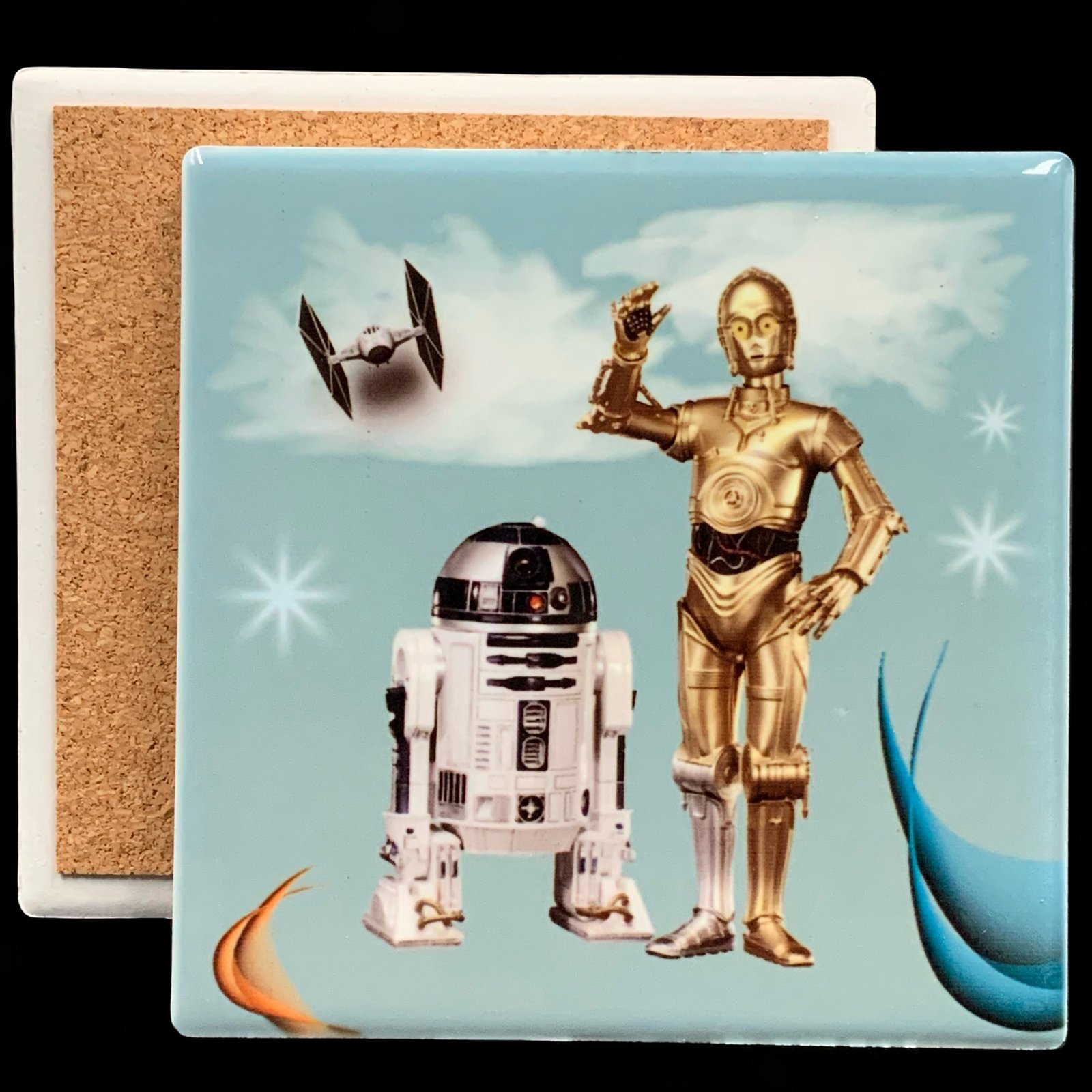 Posavasos c3po r2d2 1 posavasos de ceramica con collage propio de star wars, tamaño 10x10 cm - smaap