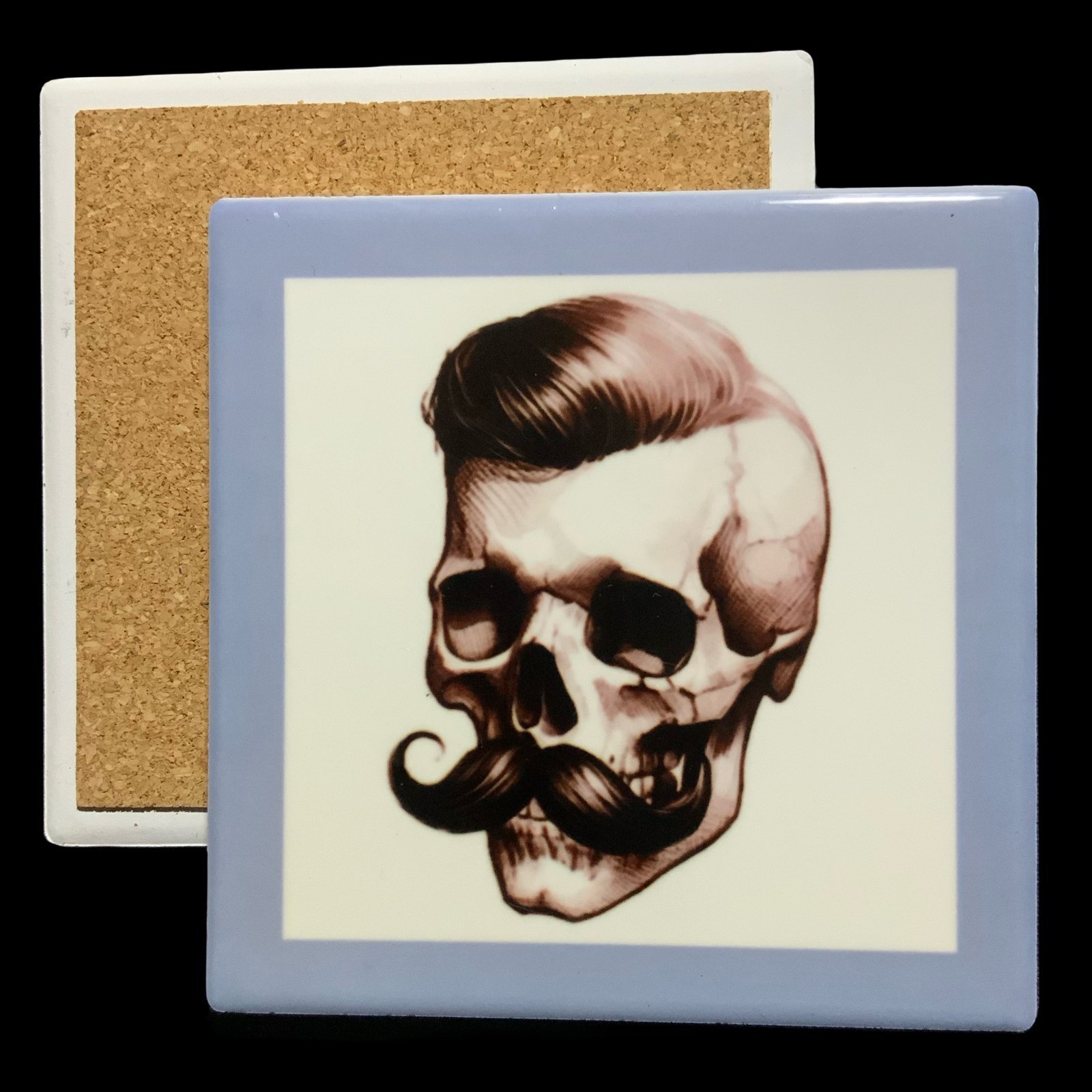 Posavasos calavera mod 2 1 Posavasos de Cerámica con ilustración de calavera con bigote de lado - coleccion - smaap