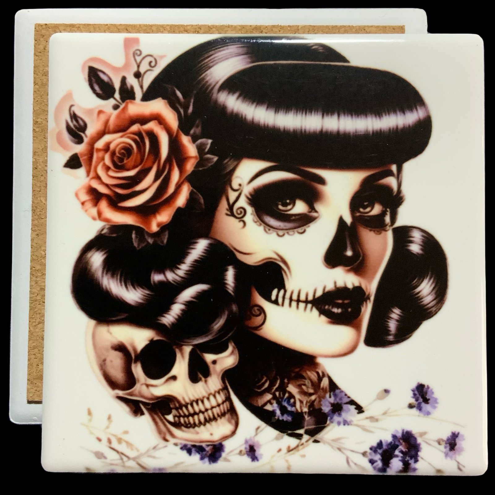 Posavasos calavera mod 7 1 Posavasos de cerámica con diseño CALAVERA catrina pin up - colección - Smaap