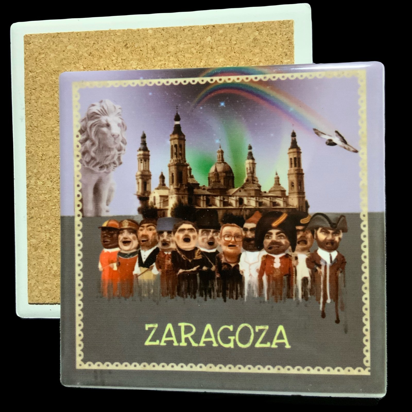 Posavasos El Pilar y Cabezudos 1 posavasos de ceramica con los cabezudos y el pilar de zaragoza - smaap