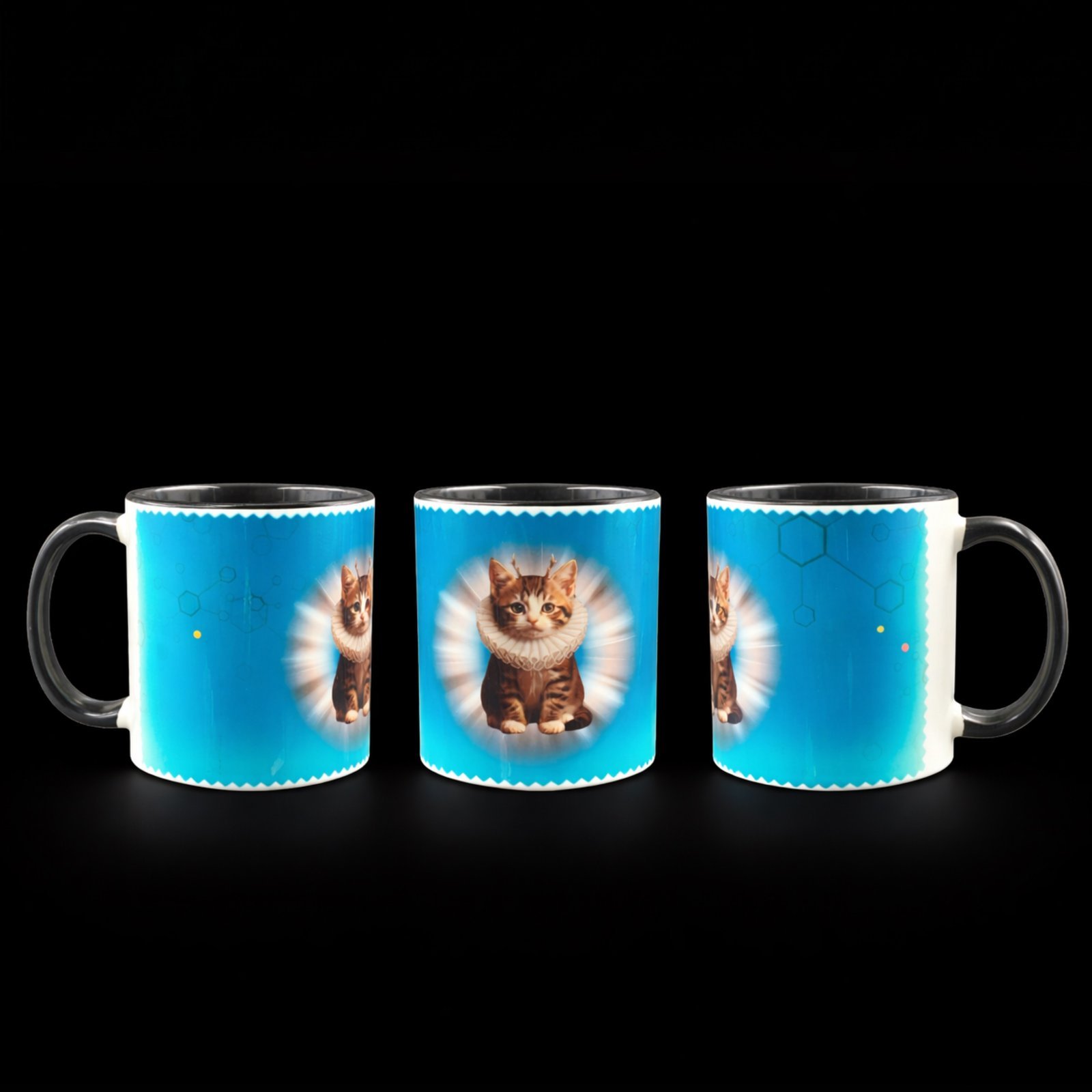 Taza gato cervantino 4 Taza Gato Cervantino, ceramica, vista general de todos sus lados
