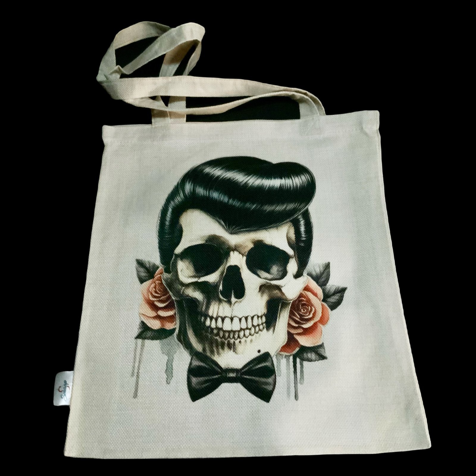 Tote bag calavera rockabilly 1 tote bag con diseño de calavera rockabilly - arte textil - smaap